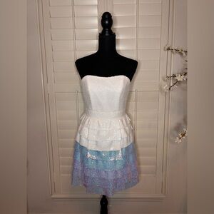 Jovani girls strapless sequin iridescent tiered dress size 14 pageant dress